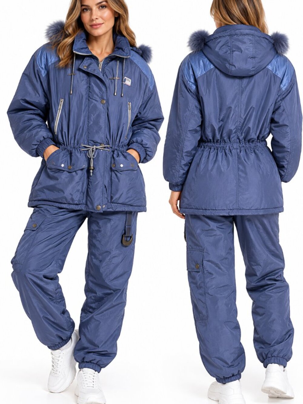 Vintage TSU International Blue Winter Ski Suit Set Size 13 Faux Fur Trim Jacket